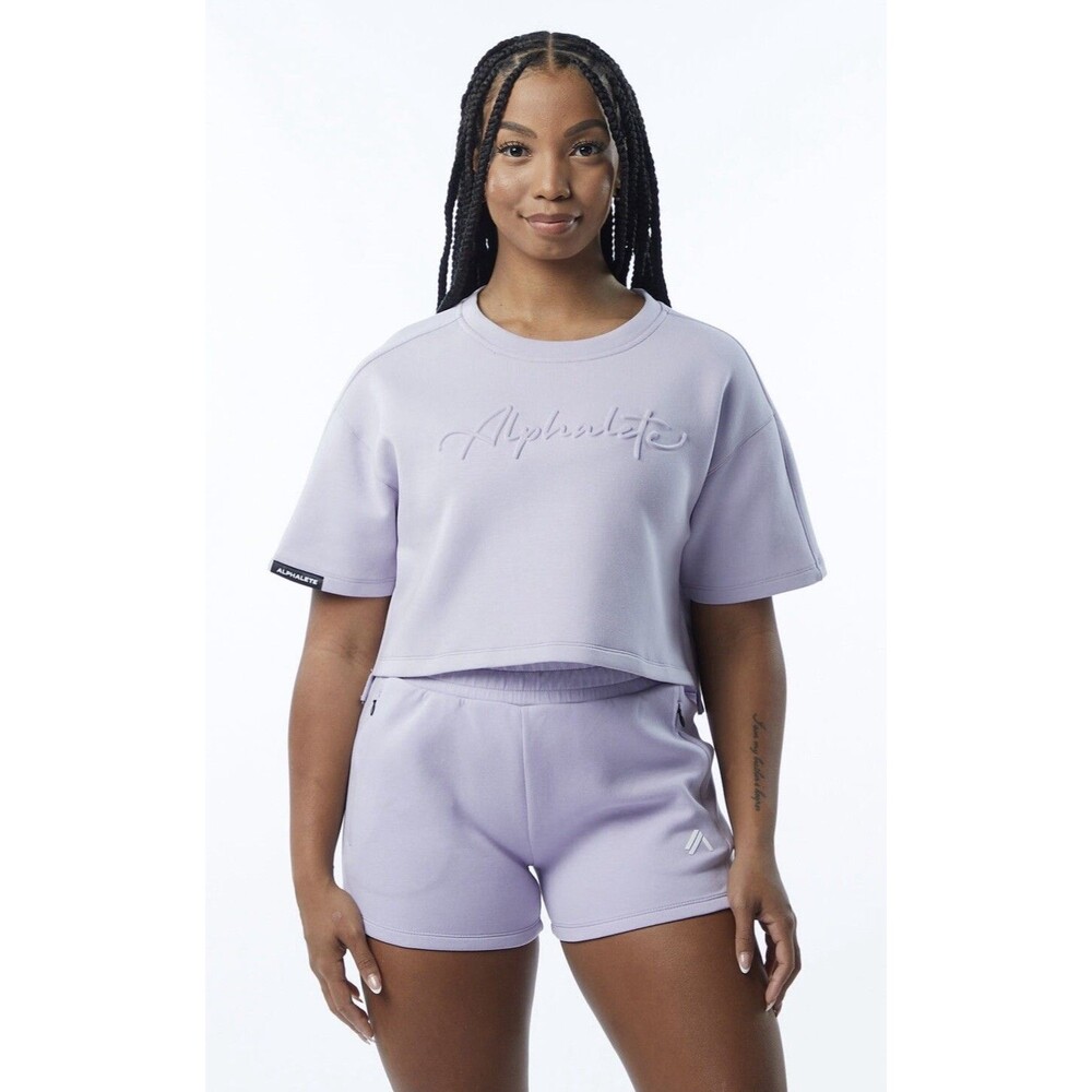 Alphalete Woman’s  ELMTS Short SLEEVE Crop - Lilac  ,Size Medium